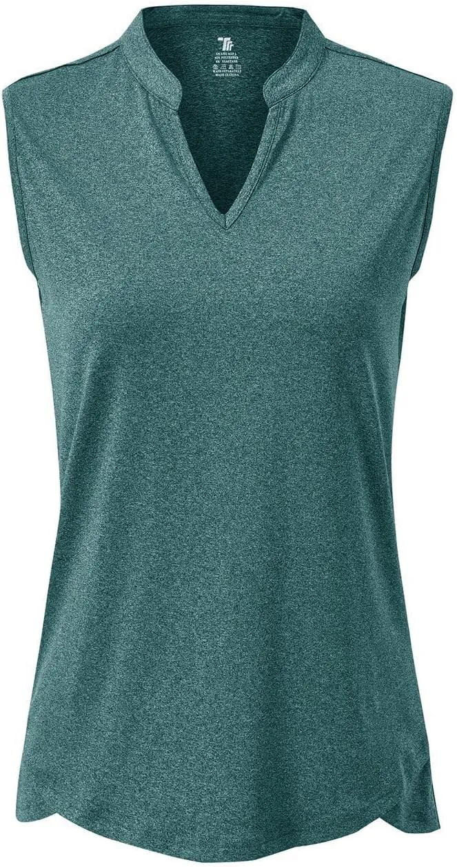 Rdruko Women's Golf Shirts Sleeveless Quick Dry V-Neck Tennis Running Athletic Tennis Polo Shirts