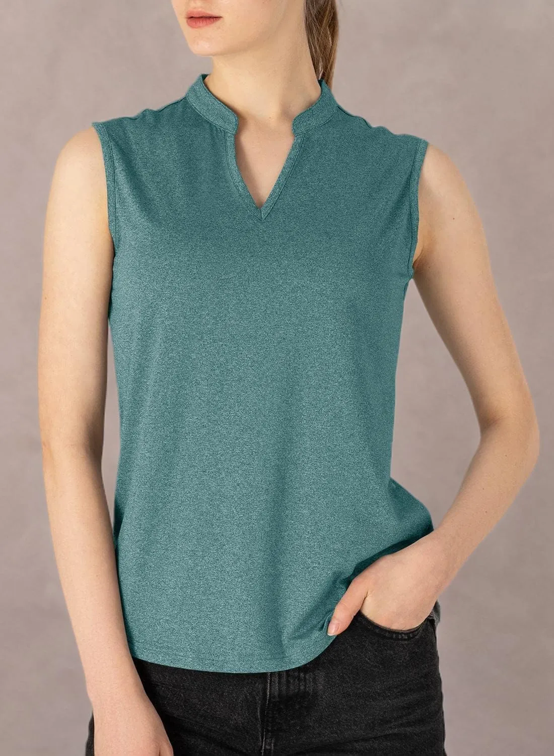 Rdruko Women's Golf Shirts Sleeveless Quick Dry V-Neck Tennis Running Athletic Tennis Polo Shirts
