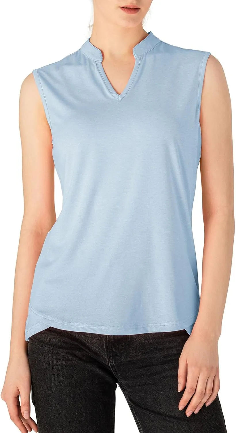 Rdruko Women's Golf Shirts Sleeveless Quick Dry V-Neck Tennis Running Athletic Tennis Polo Shirts