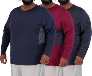 Real Essentials 3 Pack: Mens Big & Tall Tech Stretch Long-Sleeve & Short-Sleeve Dry-Fit T-Shirt (3XT-5XT)