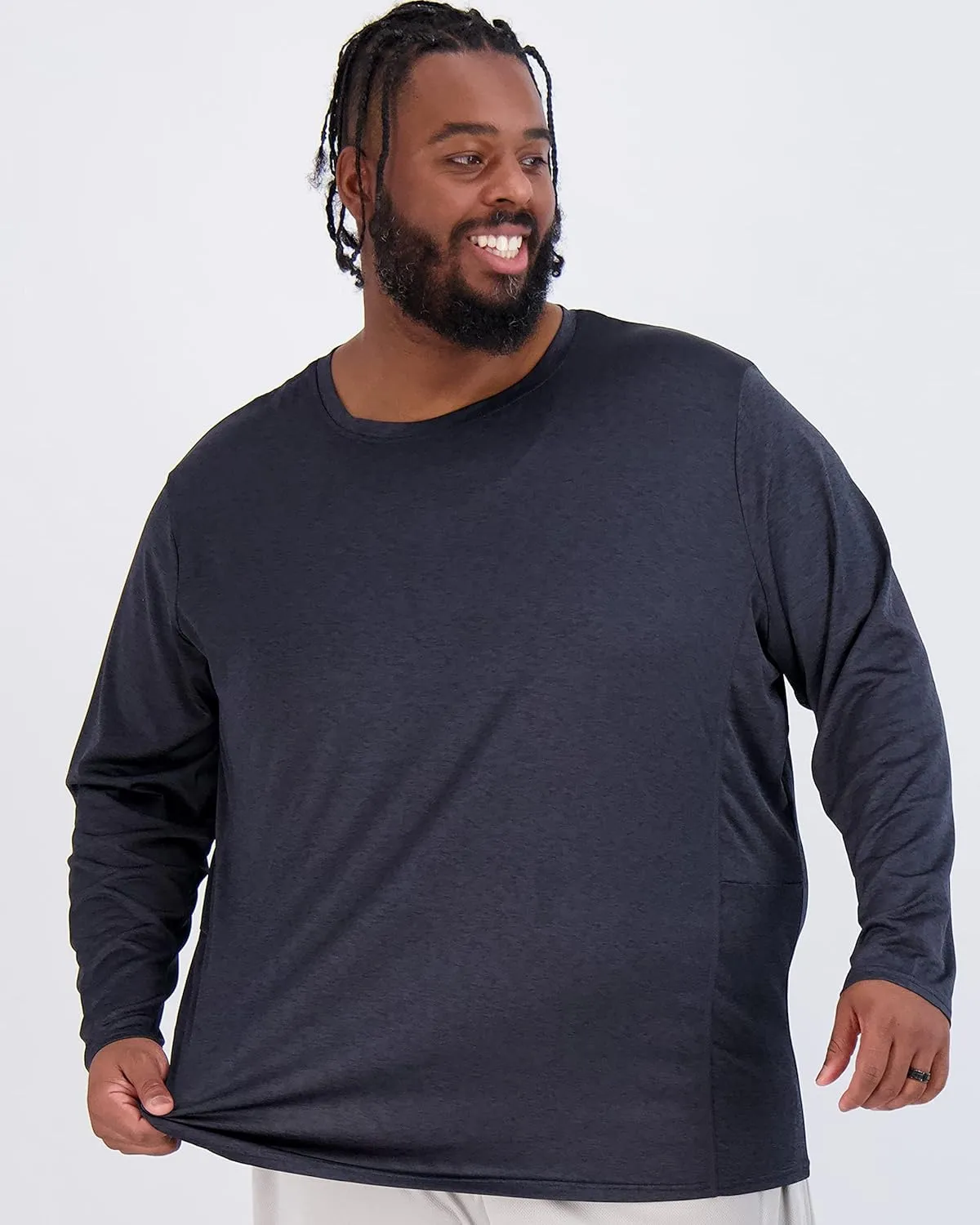 Real Essentials 3 Pack: Mens Big & Tall Tech Stretch Long-Sleeve & Short-Sleeve Dry-Fit T-Shirt (3XT-5XT)
