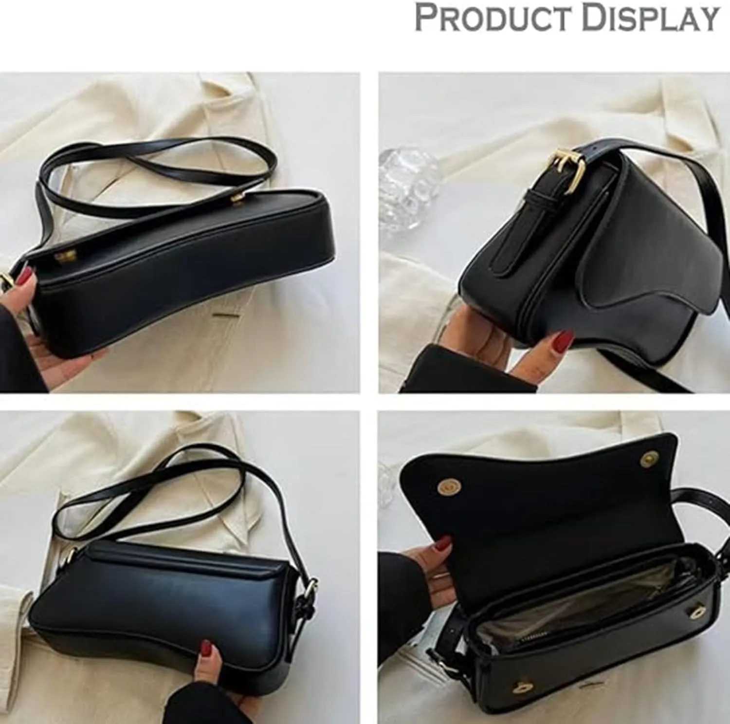 Retro Vegan Leather HandbagsWomen Saddle Shoulder BagRetro Hobo Handbags Zipper Clutch with 2 Removable Strap
