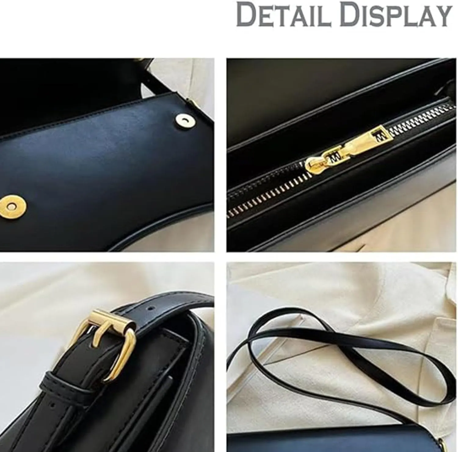 Retro Vegan Leather HandbagsWomen Saddle Shoulder BagRetro Hobo Handbags Zipper Clutch with 2 Removable Strap