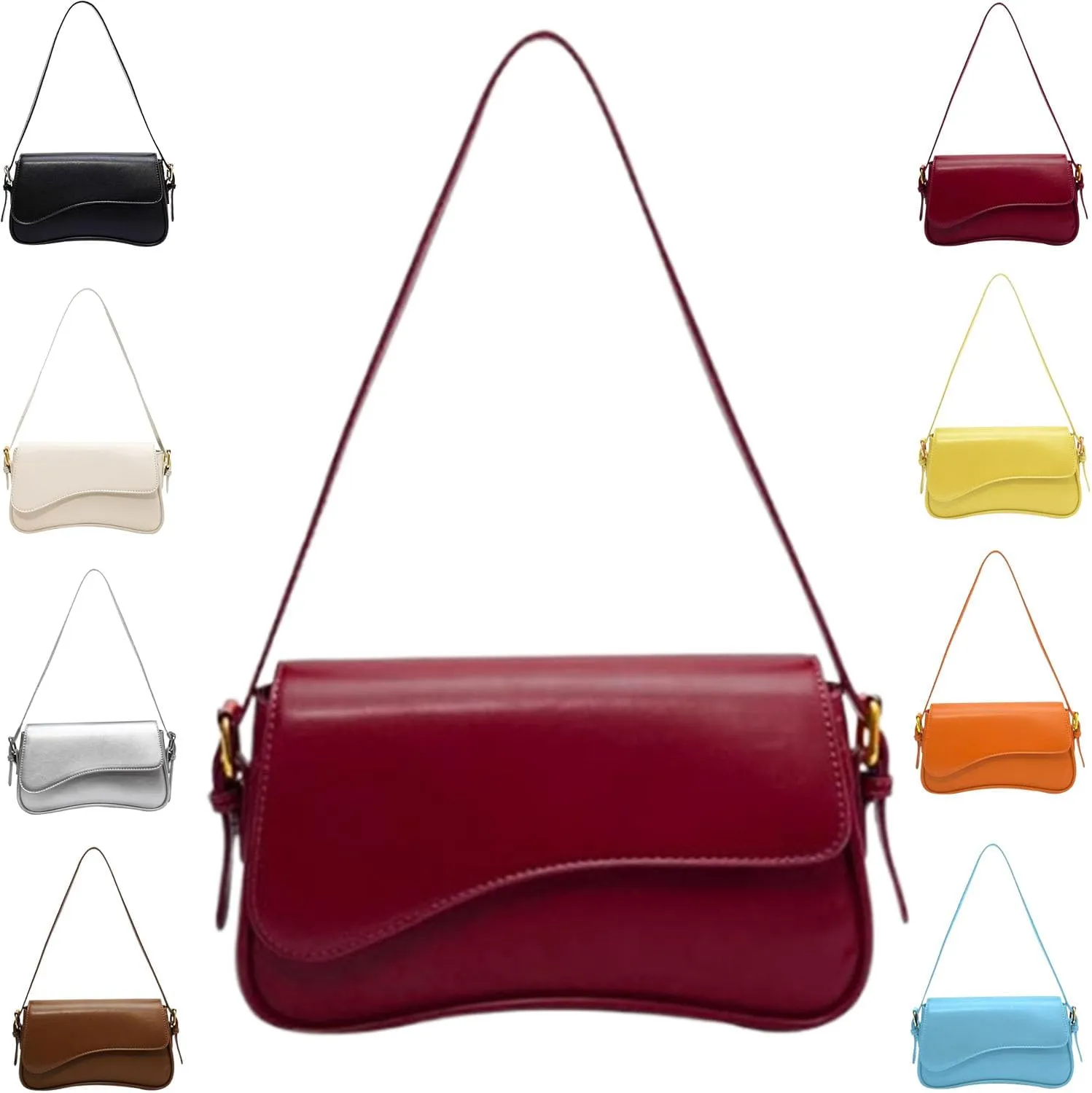 Retro Vegan Leather HandbagsWomen Saddle Shoulder BagRetro Hobo Handbags Zipper Clutch with 2 Removable Strap