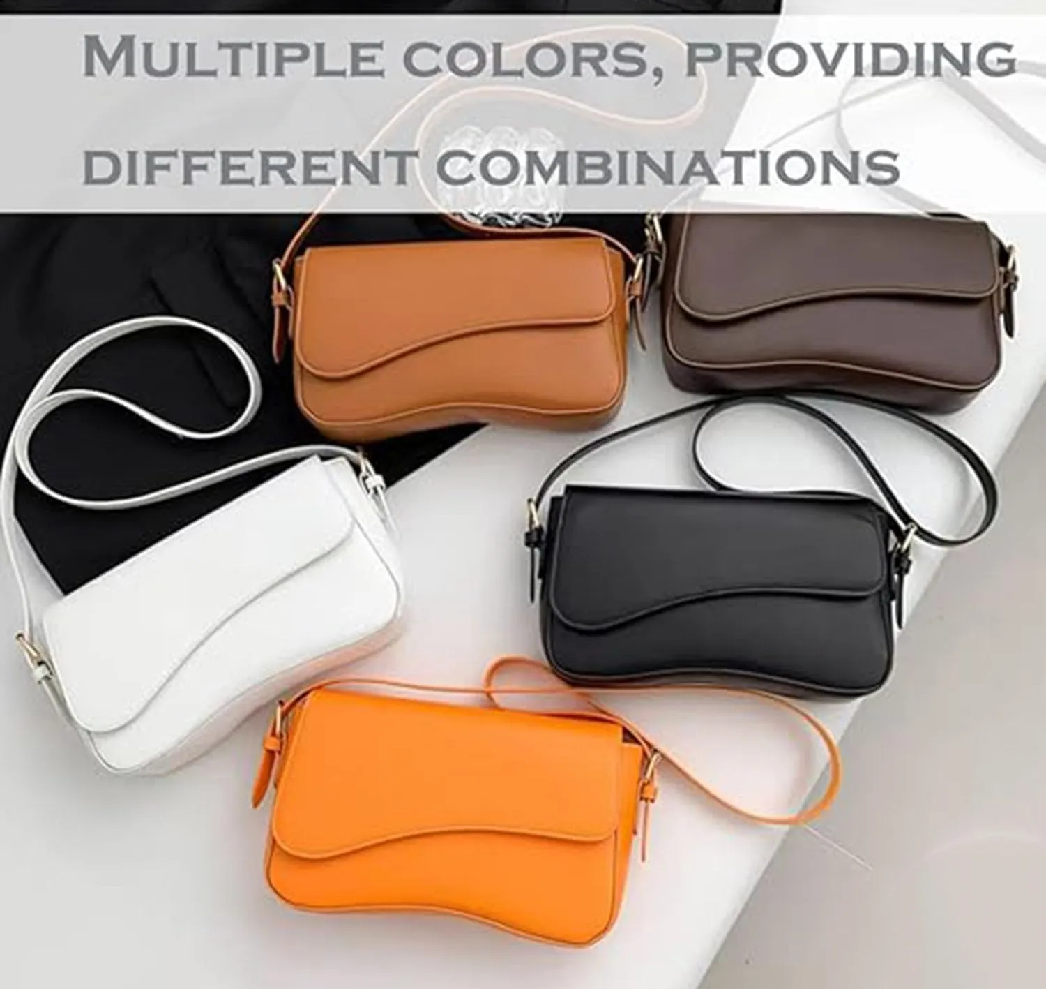 Retro Vegan Leather HandbagsWomen Saddle Shoulder BagRetro Hobo Handbags Zipper Clutch with 2 Removable Strap