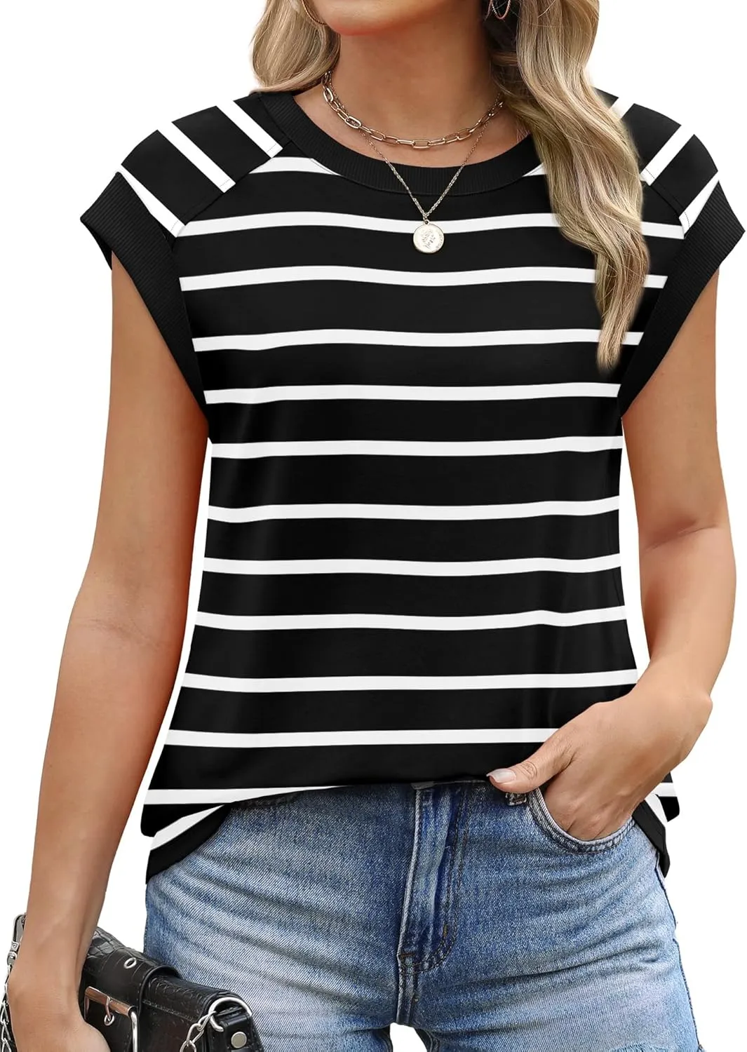 SAMPEEL Womens Tops Summer Dressy Casual Raglan Cap Sleeve T Shirts Basic Tee Shirts Trendy 2025