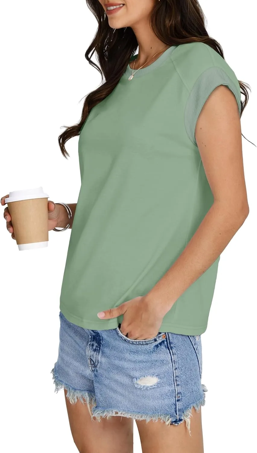 SAMPEEL Womens Tops Summer Dressy Casual Raglan Cap Sleeve T Shirts Basic Tee Shirts Trendy 2025
