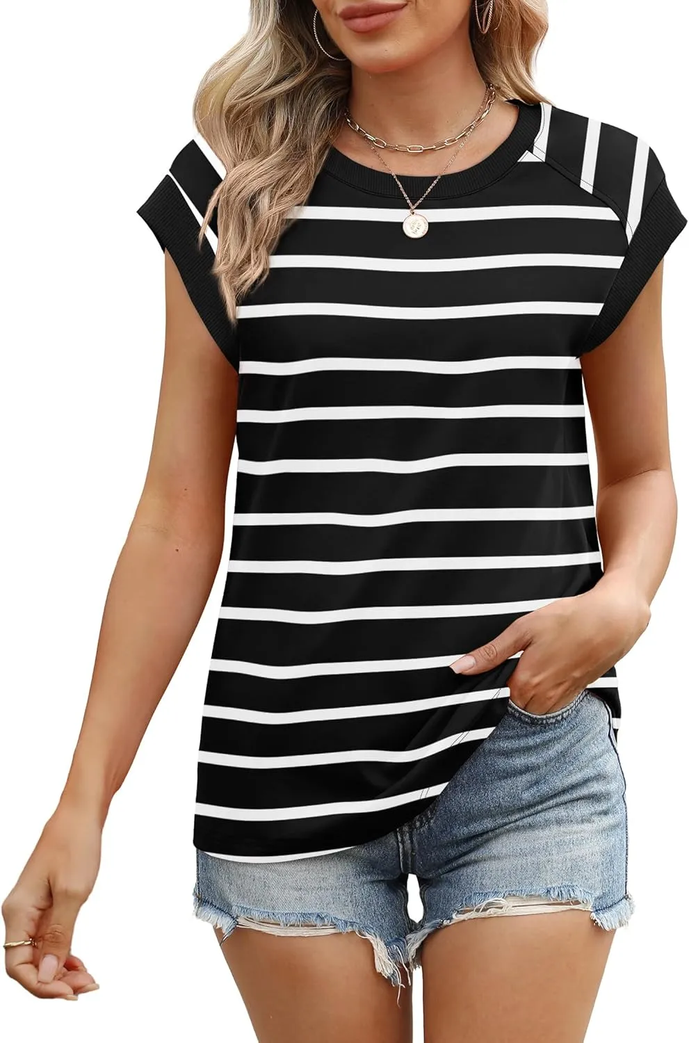 SAMPEEL Womens Tops Summer Dressy Casual Raglan Cap Sleeve T Shirts Basic Tee Shirts Trendy 2025