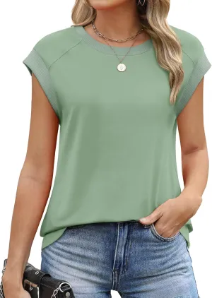 SAMPEEL Womens Tops Summer Dressy Casual Raglan Cap Sleeve T Shirts Basic Tee Shirts Trendy 2025
