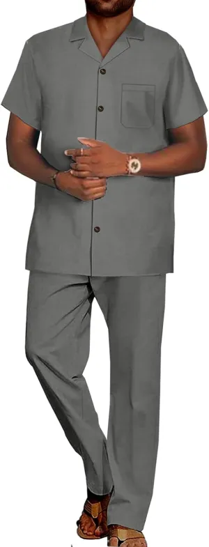 SEA&ALP African Solid Walking Suits for Men 2 Piece Shirt Pants Set Beach Loose Linen Dashiki Outfits Casual Tracksuit