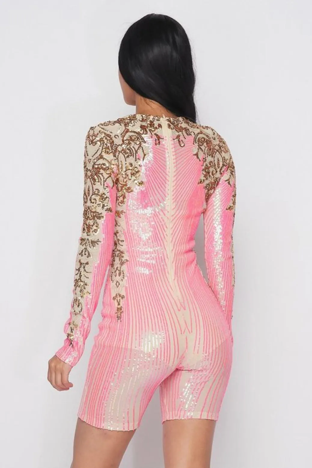 Sequin Long sleeve Jumpsuit Short Bottom