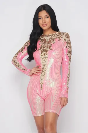 Sequin Long sleeve Jumpsuit Short Bottom