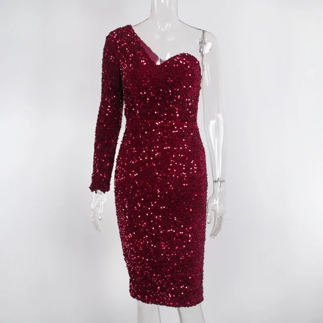 Sequined One Sleeve Dress