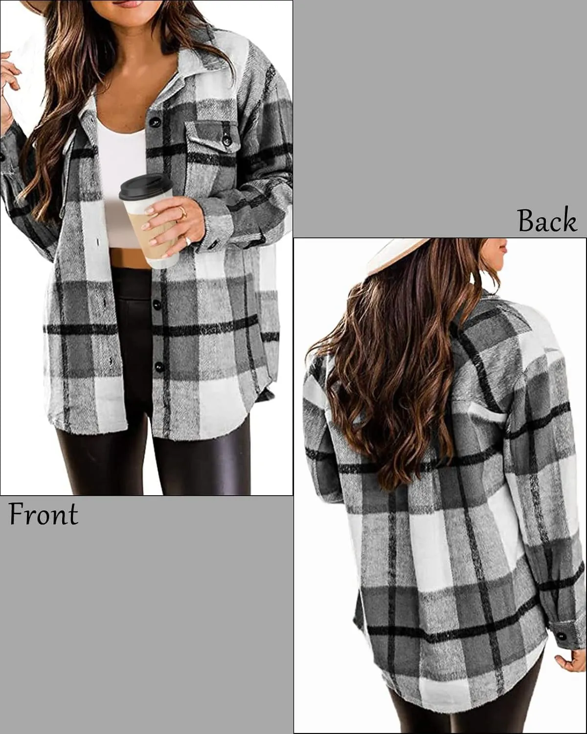 SHEJIZE Women's Casual Shacket Jacket Plaid Shirts Flannel Blouses Button-Down Shirts