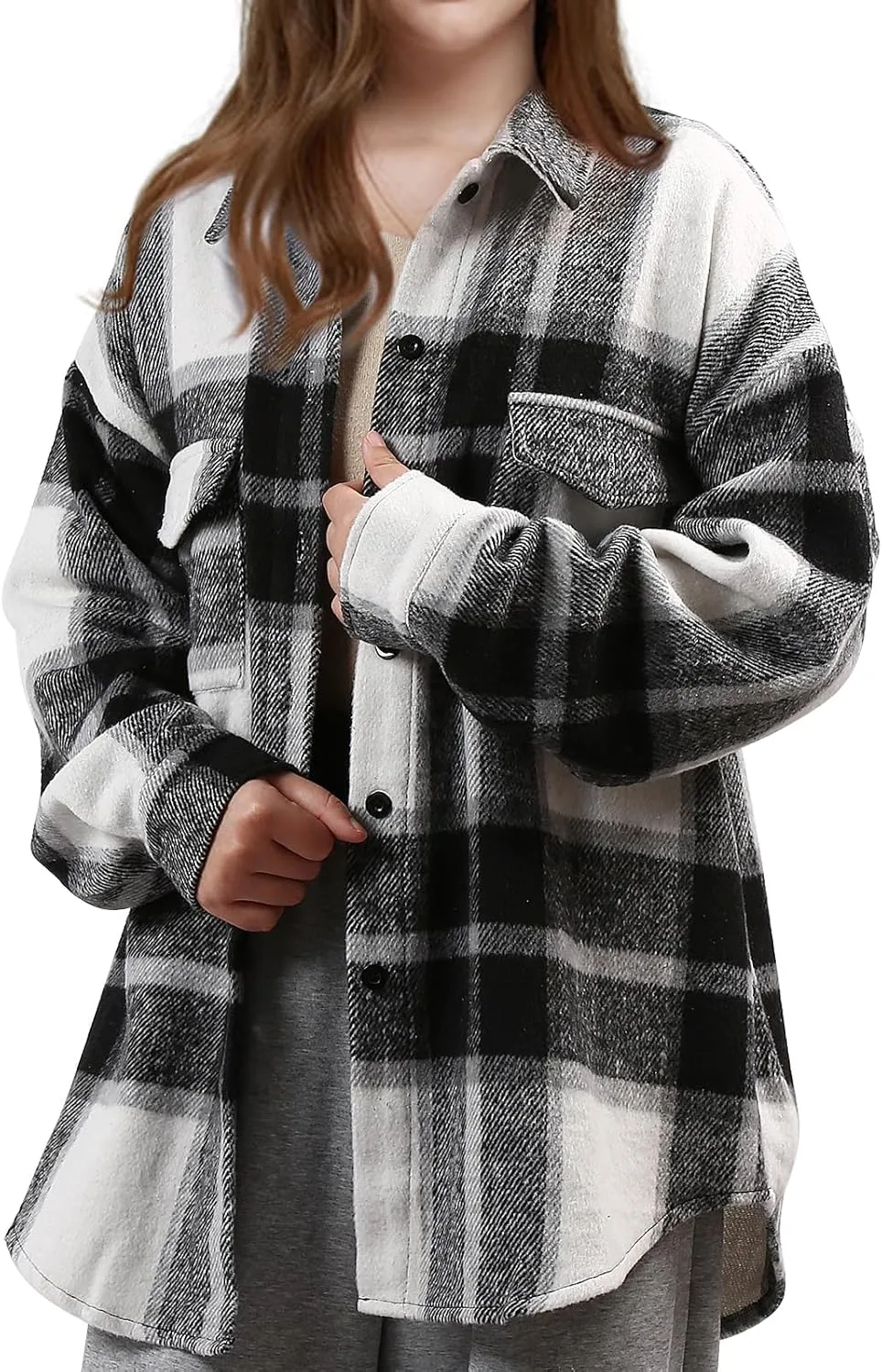 SHEJIZE Women's Casual Shacket Jacket Plaid Shirts Flannel Blouses Button-Down Shirts