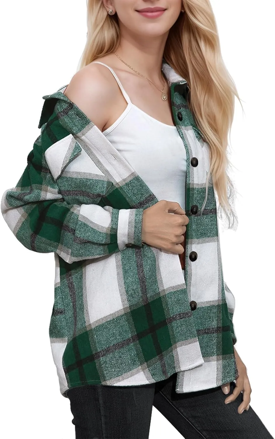 SHEJIZE Women's Casual Shacket Jacket Plaid Shirts Flannel Blouses Button-Down Shirts