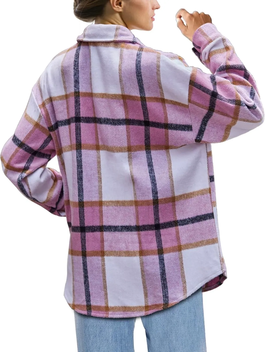 SHEJIZE Women's Casual Shacket Jacket Plaid Shirts Flannel Blouses Button-Down Shirts