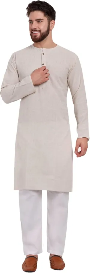 SKAVIJ Men's Indian Kurta Pajama Kaftan Cotton Henley Casual Gown Pants Shirt Set Gift For Men