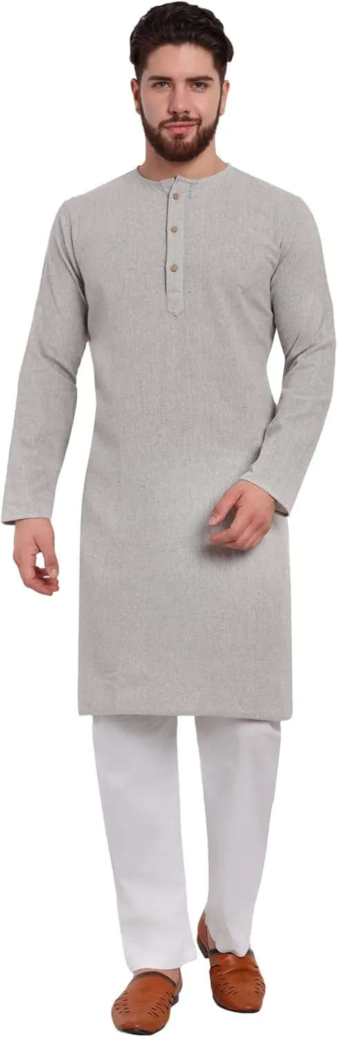 SKAVIJ Men's Indian Kurta Pajama Kaftan Cotton Henley Casual Gown Pants Shirt Set Gift For Men