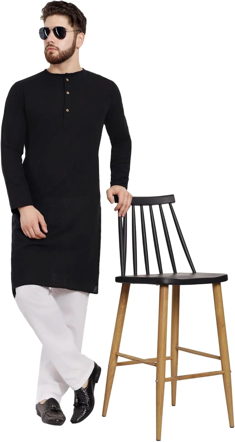 SKAVIJ Men's Indian Kurta Pajama Kaftan Cotton Henley Casual Gown Pants Shirt Set Gift For Men