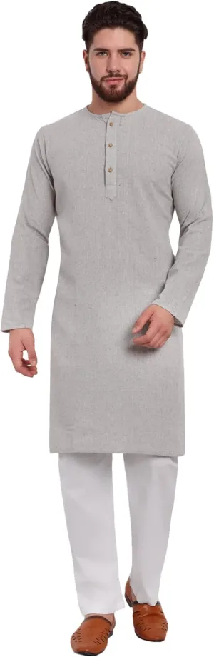 SKAVIJ Men's Indian Kurta Pajama Kaftan Cotton Henley Casual Gown Pants Shirt Set Gift For Men