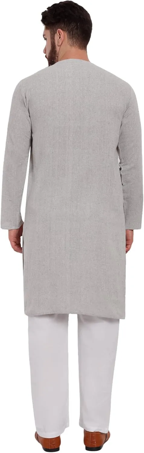 SKAVIJ Men's Indian Kurta Pajama Kaftan Cotton Henley Casual Gown Pants Shirt Set Gift For Men