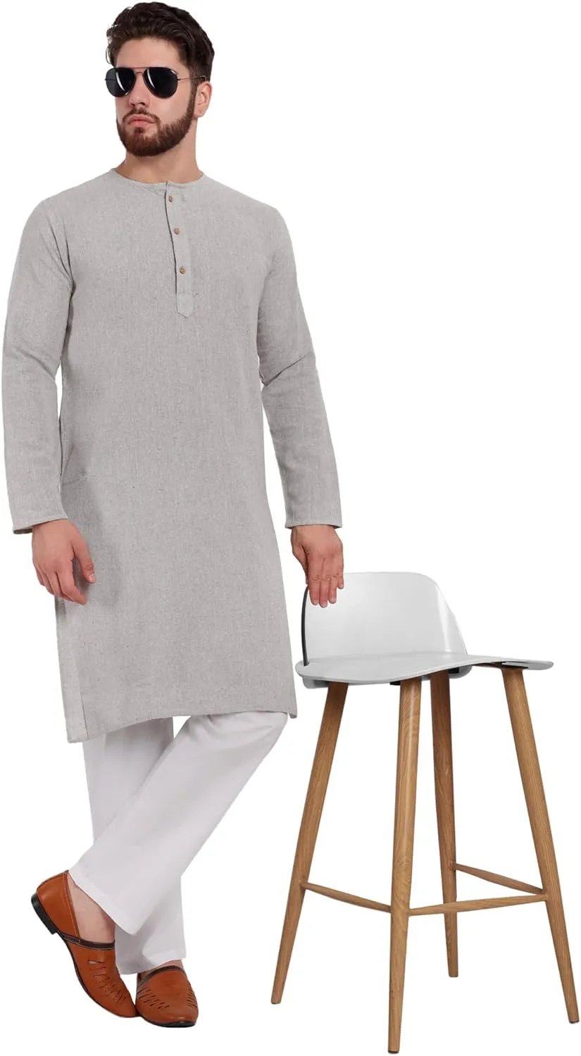 SKAVIJ Men's Indian Kurta Pajama Kaftan Cotton Henley Casual Gown Pants Shirt Set Gift For Men