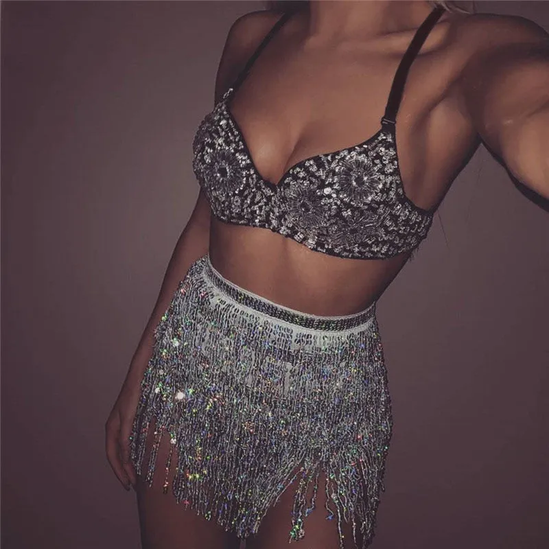 Sliver Shiny Sequined 2 Piece Set