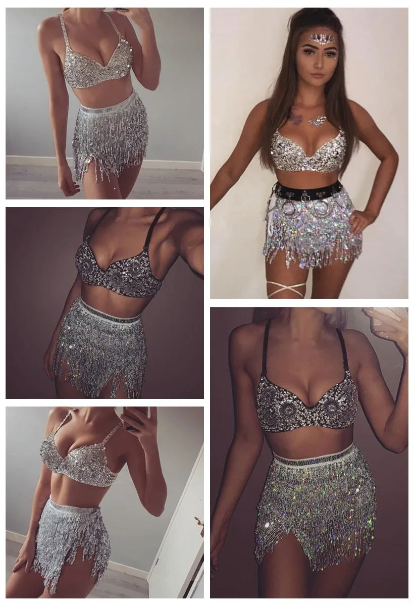 Sliver Shiny Sequined 2 Piece Set