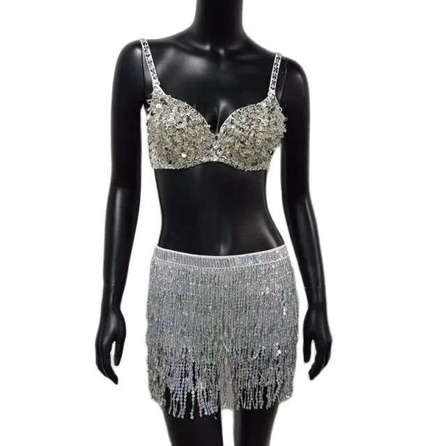 Sliver Shiny Sequined 2 Piece Set