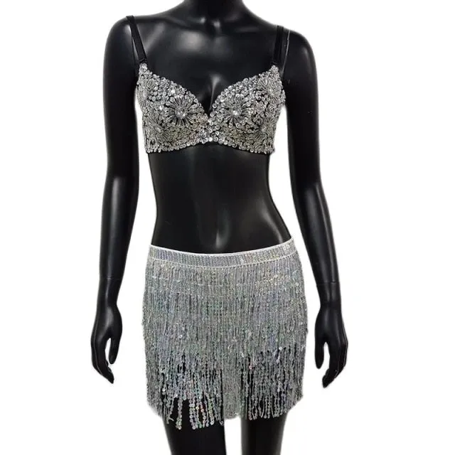 Sliver Shiny Sequined 2 Piece Set