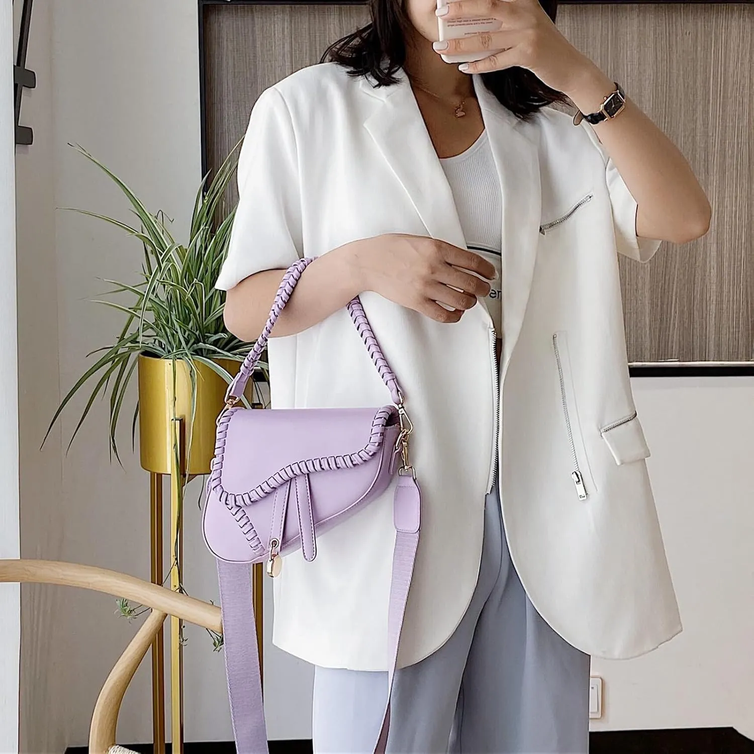 Small Saddle Shoulder Bag for Women Crossbody Satchel Clutch Purse Genuine Leather for Casual Looks