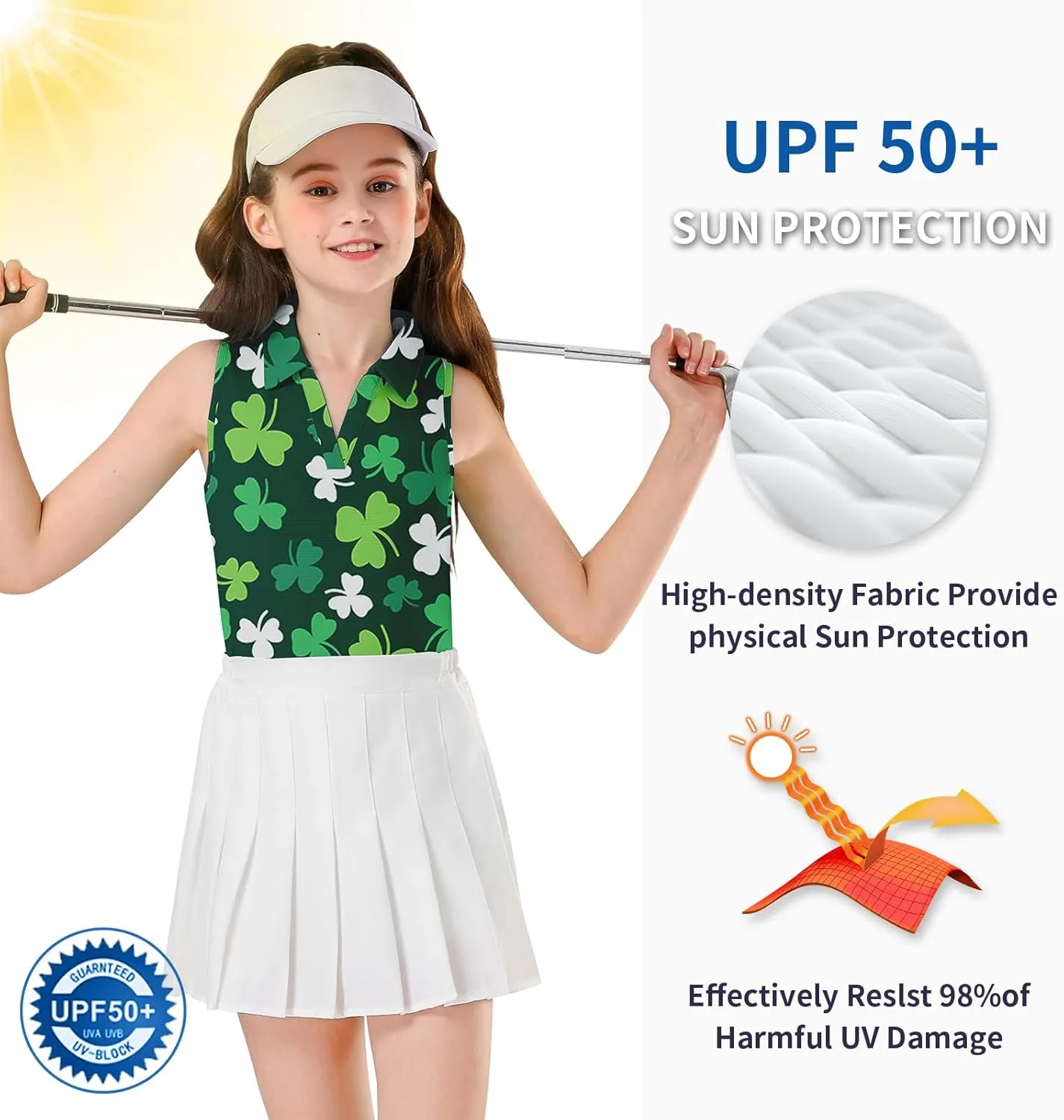 Soneven Girls' Sleeveless Polo Shirts V Neck Golf Tennis T-Shirts Collared Tank Tops for 5-14 Years