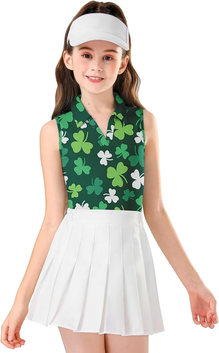 Soneven Girls' Sleeveless Polo Shirts V Neck Golf Tennis T-Shirts Collared Tank Tops for 5-14 Years