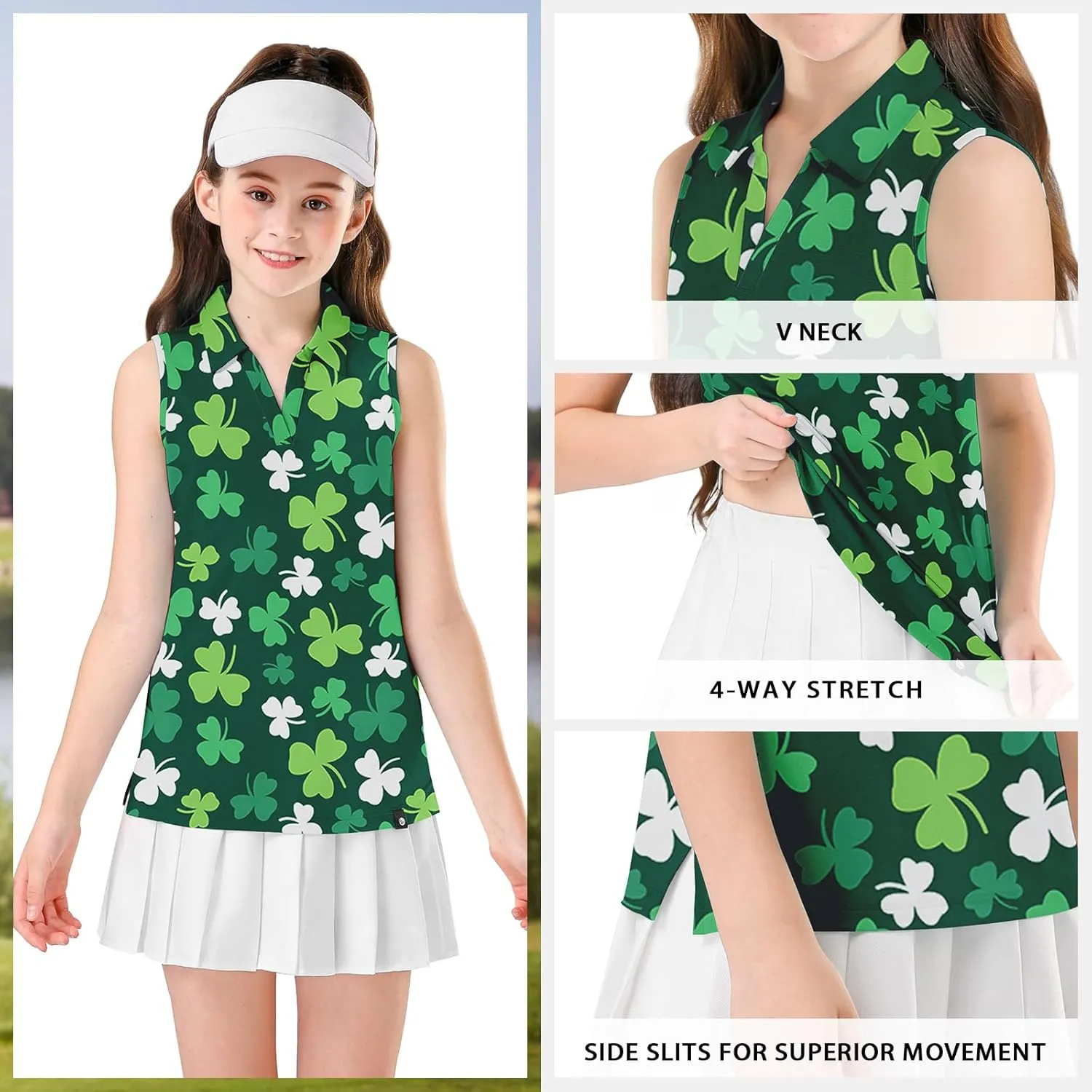 Soneven Girls' Sleeveless Polo Shirts V Neck Golf Tennis T-Shirts Collared Tank Tops for 5-14 Years
