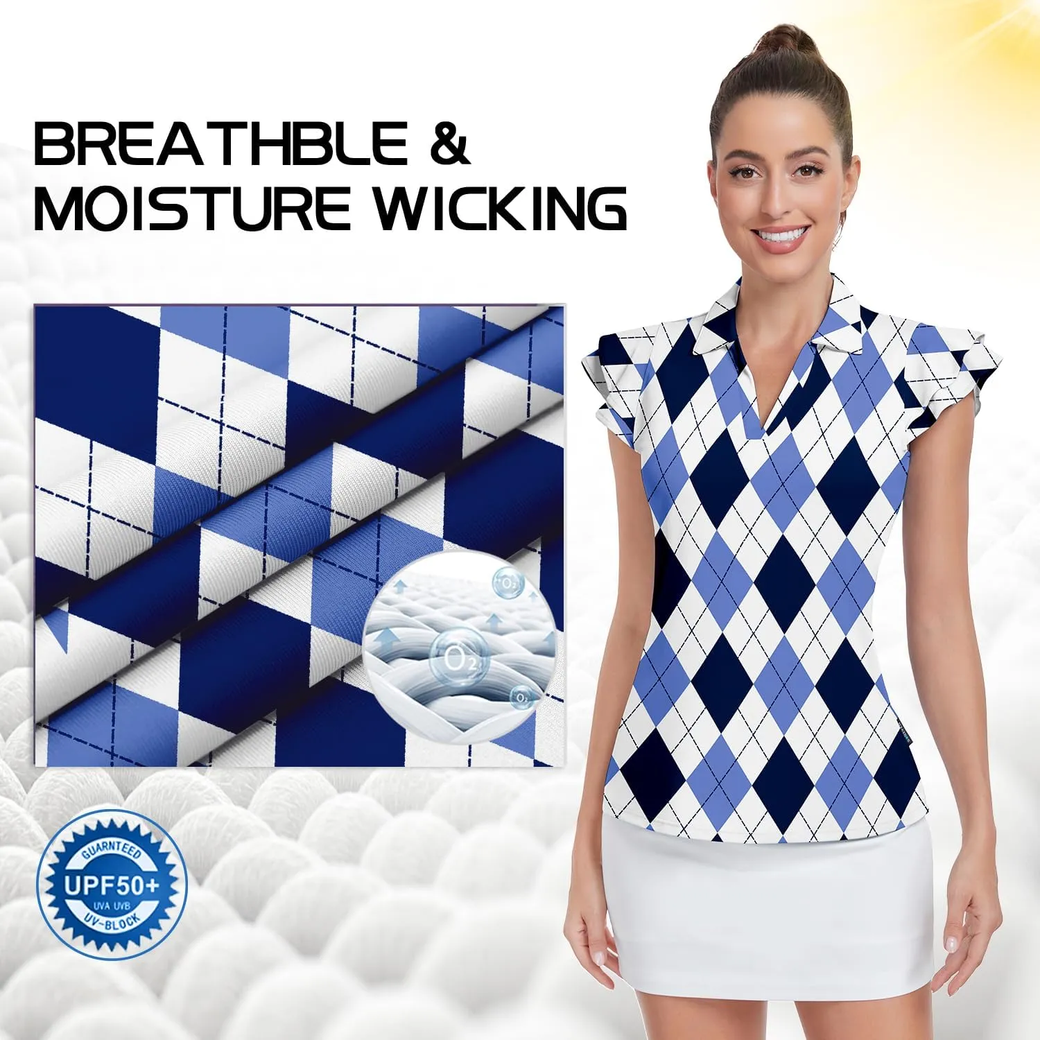 Soneven Womens Golf Shirts Ruffle Short Sleeve Polo Shirts Floral Moisture Wicking Tennis Shirts Golf Tops