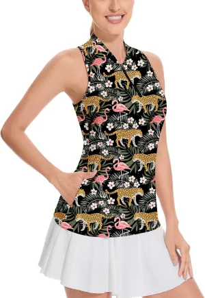 Soneven Women's Sleeveless Golf Shirt Racerback Polo Shirts with Pockets Tennis Tops Golf Tanks Pickleball Shirts