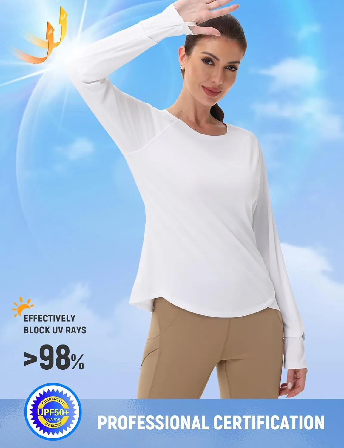 SPEXIAL Women's Sun Shirts UPF 50  UV Protection Long Sleeve SPF Hiking Running Tops Quick Dry Lightweight Outdoor