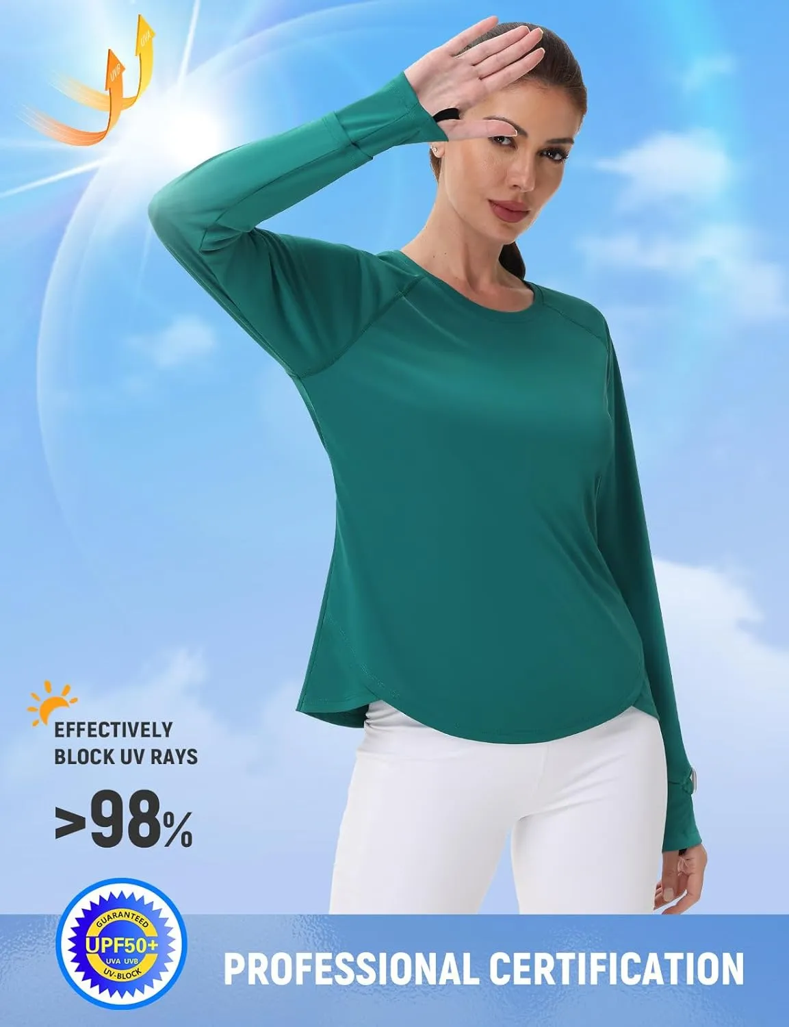SPEXIAL Women's Sun Shirts UPF 50  UV Protection Long Sleeve SPF Hiking Running Tops Quick Dry Lightweight Outdoor