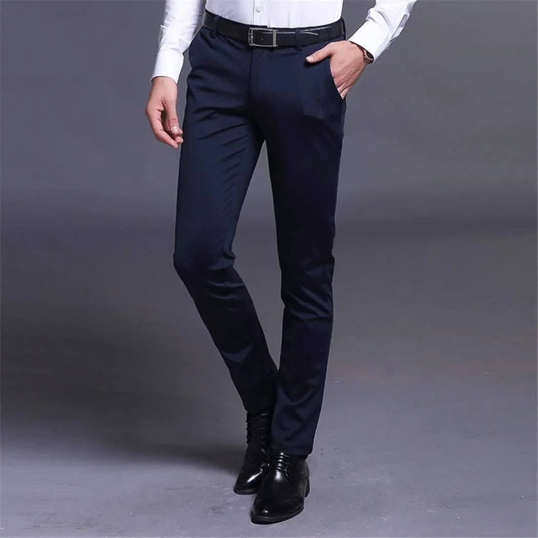 Spring Summer Men Casual Pants, Male Cotton Business Full Length Flat Trousers