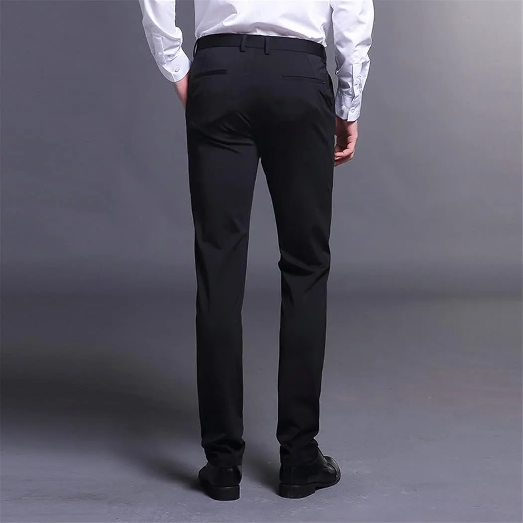 Spring Summer Men Casual Pants, Male Cotton Business Full Length Flat Trousers