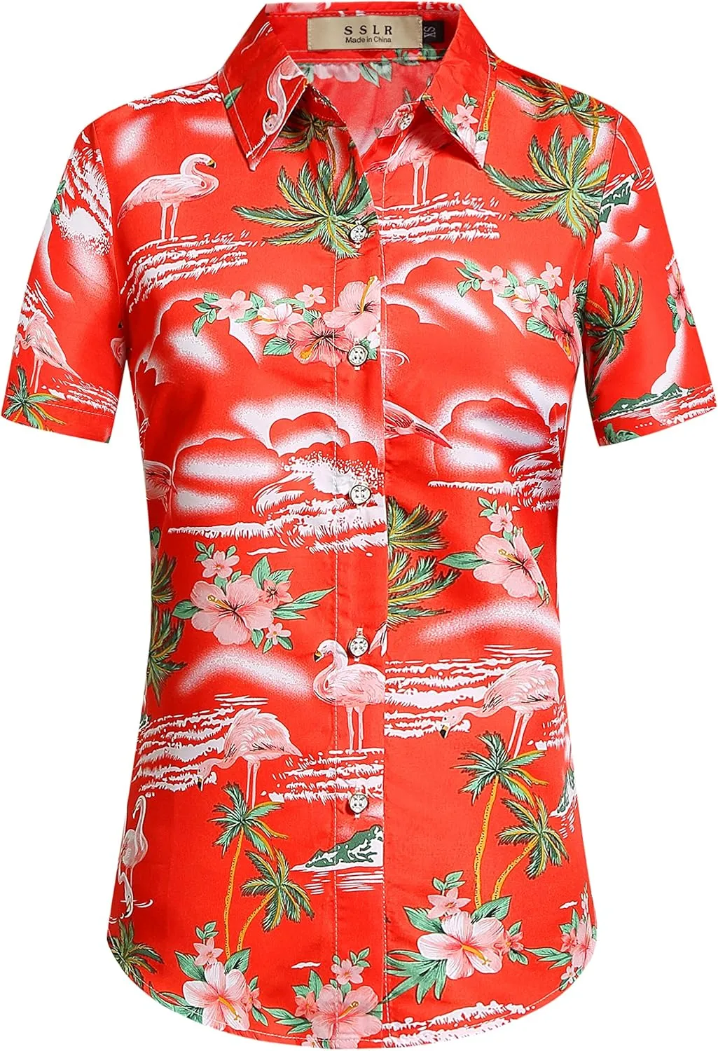 SSLR Hawaiian Shirts for Women Flamingo Shirt Tropical Shirts for Women Summer Casual Short Sleeve