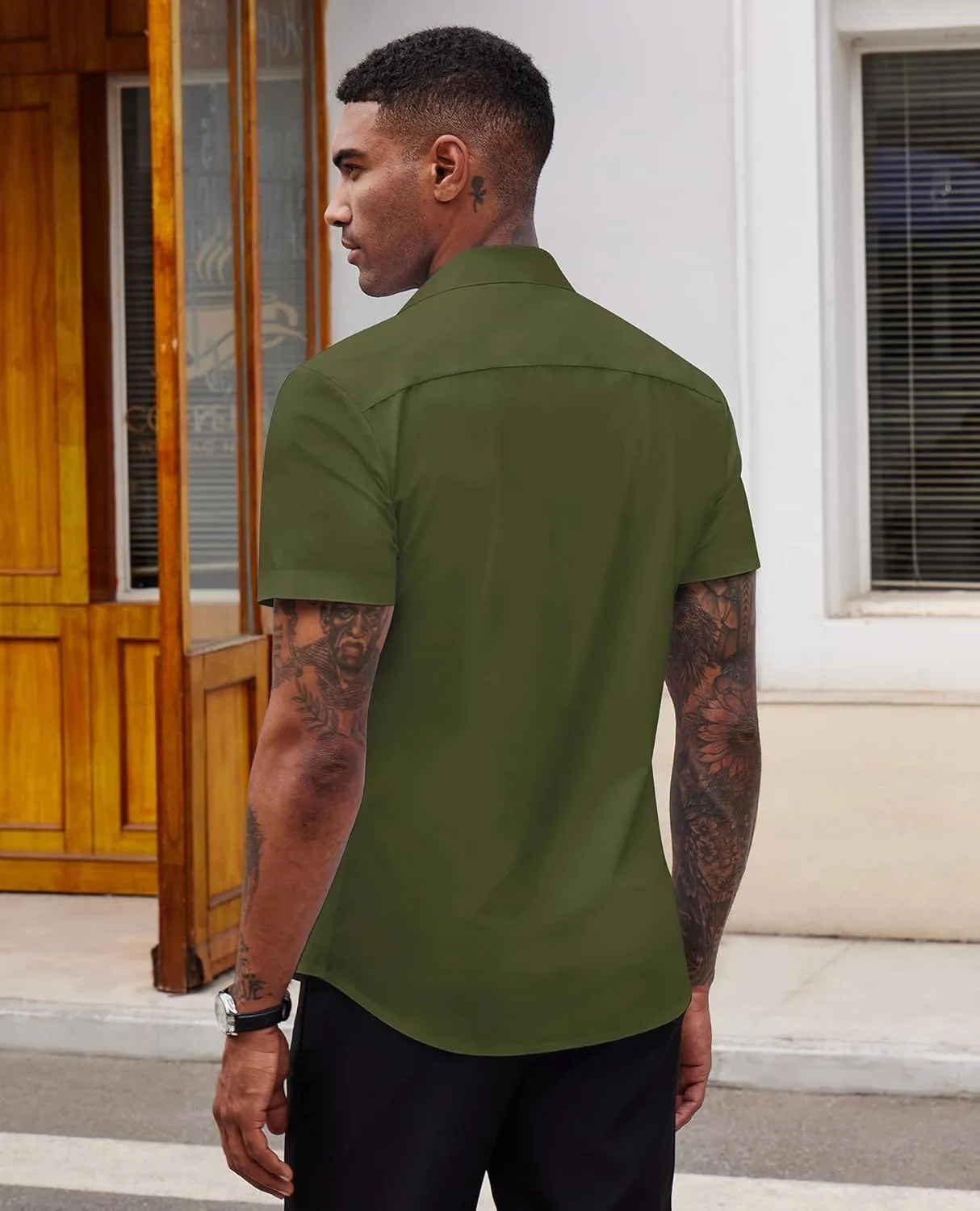 Stretch Dress Shirts for Men Short Sleeve Slim Fit Casual Button Down Shirts Muscle Fit Men's Dress Shirts