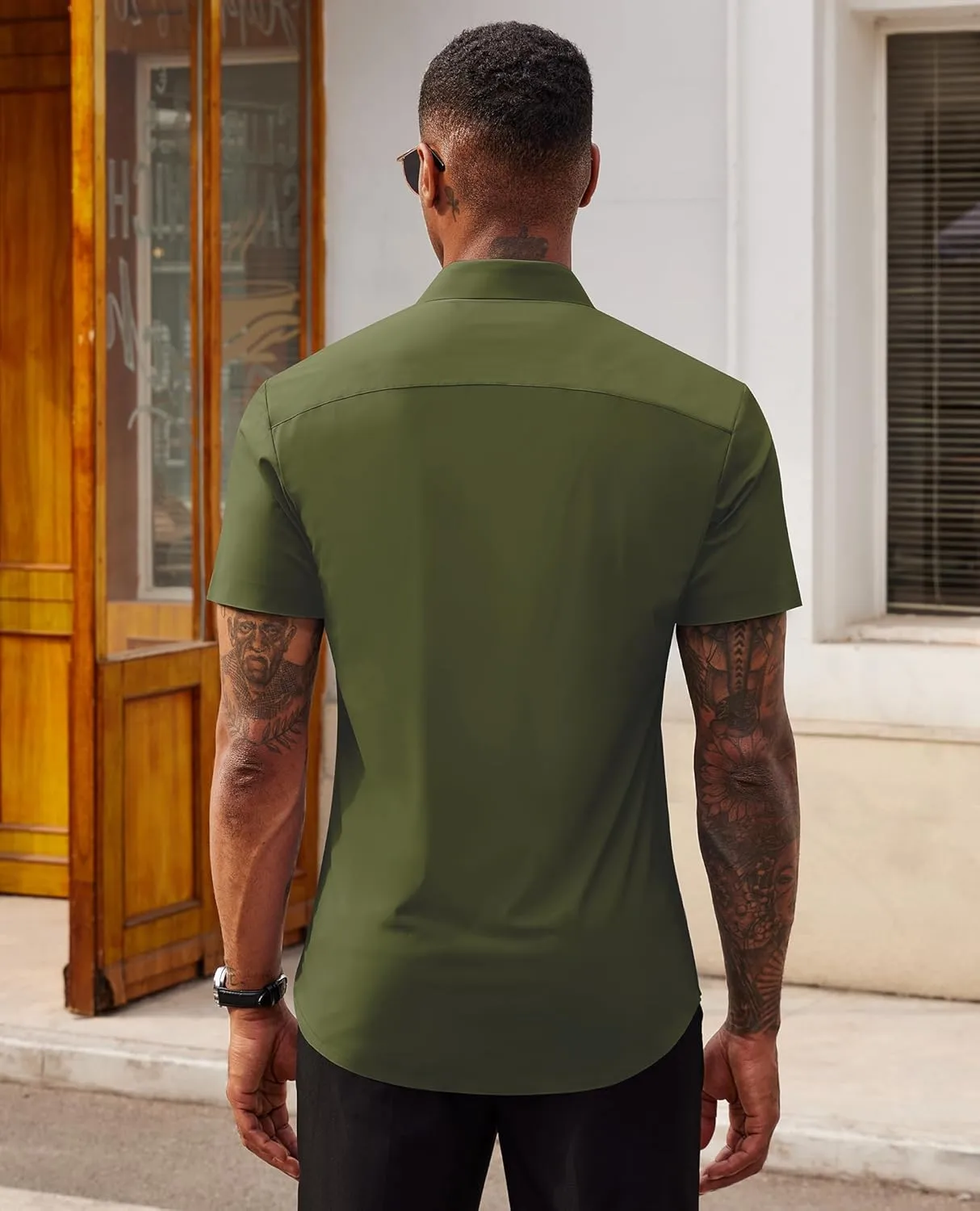Stretch Dress Shirts for Men Short Sleeve Slim Fit Casual Button Down Shirts Muscle Fit Men's Dress Shirts