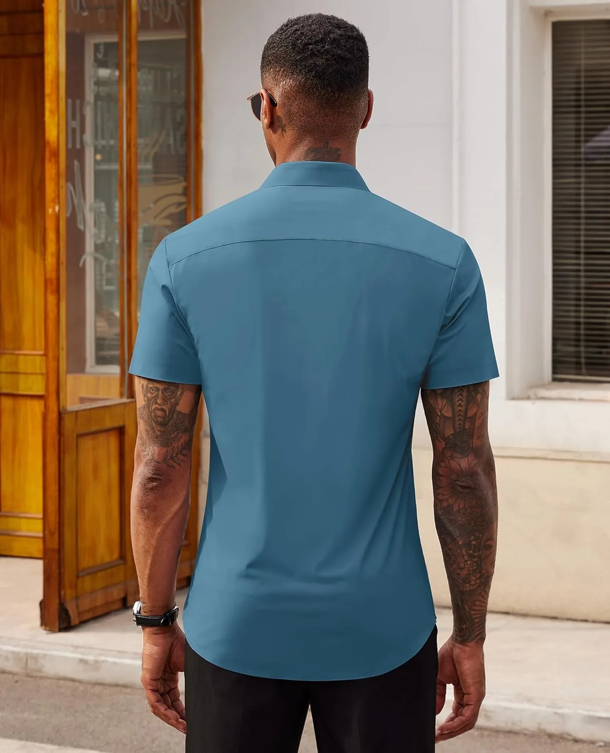Stretch Dress Shirts for Men Short Sleeve Slim Fit Casual Button Down Shirts Muscle Fit Men's Dress Shirts