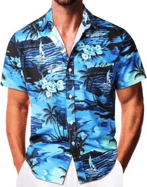 Sumolux Mens Hawaiian Shirts Floral Button Down Tropical Holiday Beach Shirts