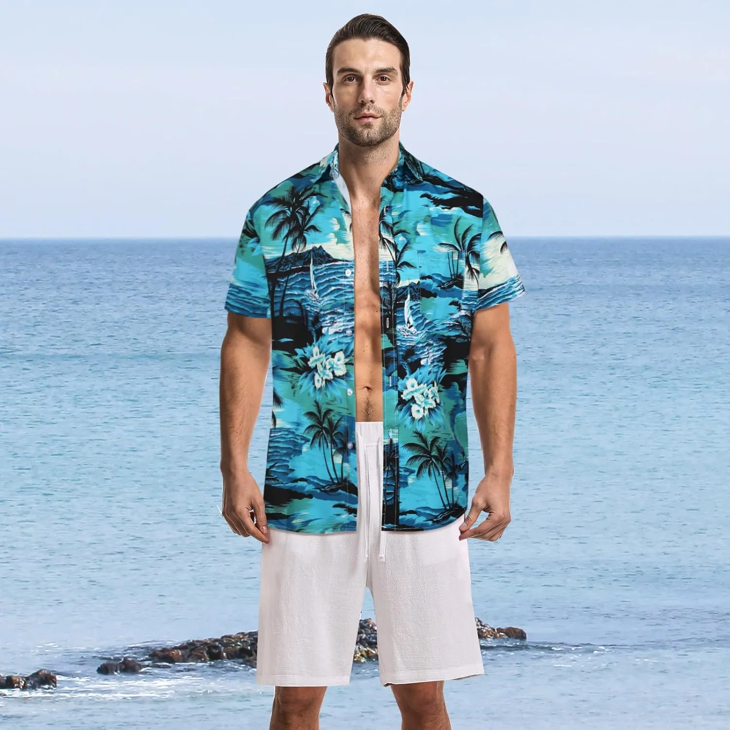 Sumolux Mens Hawaiian Shirts Floral Button Down Tropical Holiday Beach Shirts