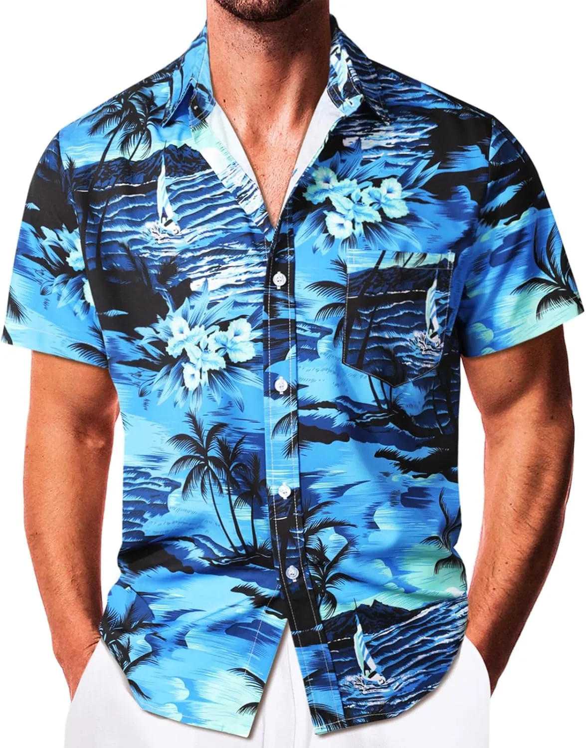 Sumolux Mens Hawaiian Shirts Floral Button Down Tropical Holiday Beach Shirts