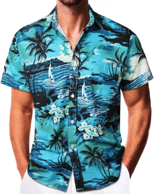 Sumolux Mens Hawaiian Shirts Floral Button Down Tropical Holiday Beach Shirts