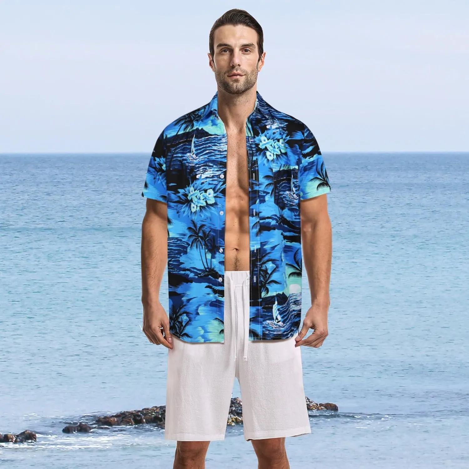 Sumolux Mens Hawaiian Shirts Floral Button Down Tropical Holiday Beach Shirts